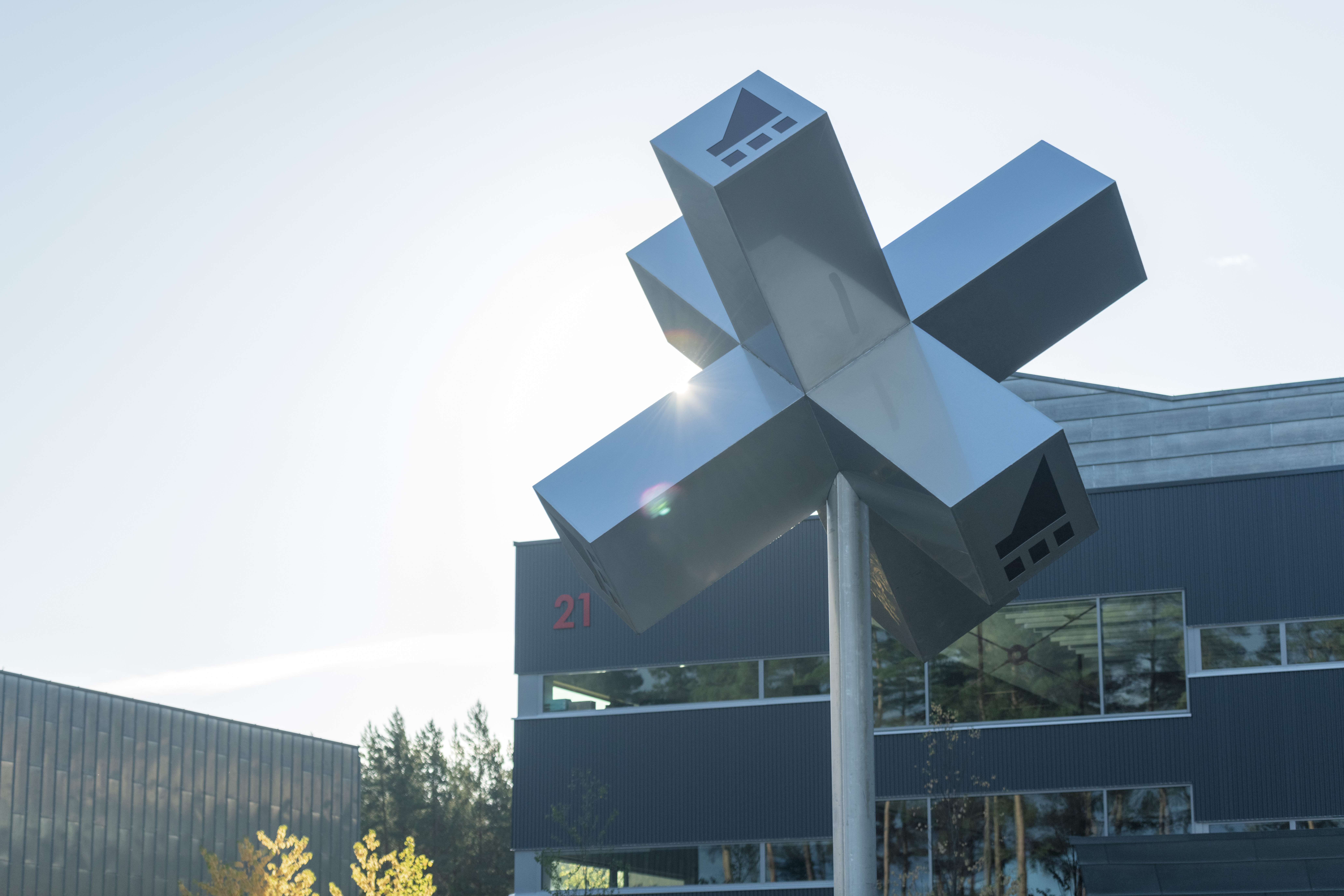 Tronrud Engineering logo sculpture at headquarters.